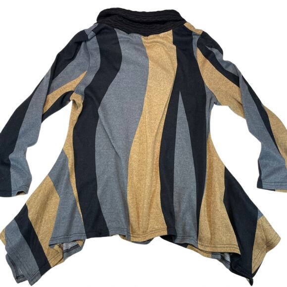 Highness Cowl Neck Tunic Sweater Abstract Print Beige Black Grey Women's L/XL - Picture 2 of 7